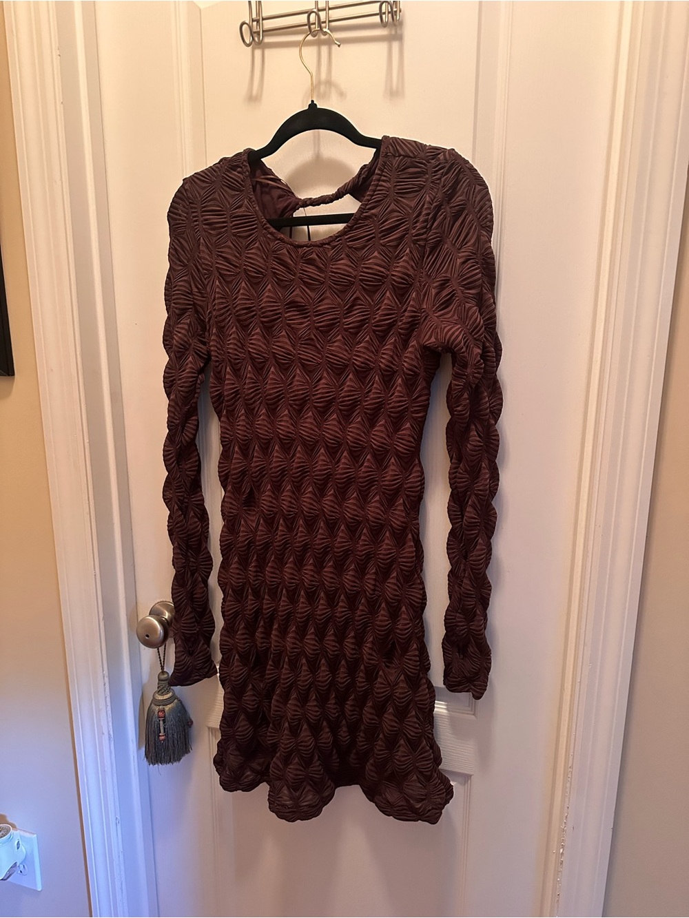 Free People Textured Wine Dress with Long Sleeves